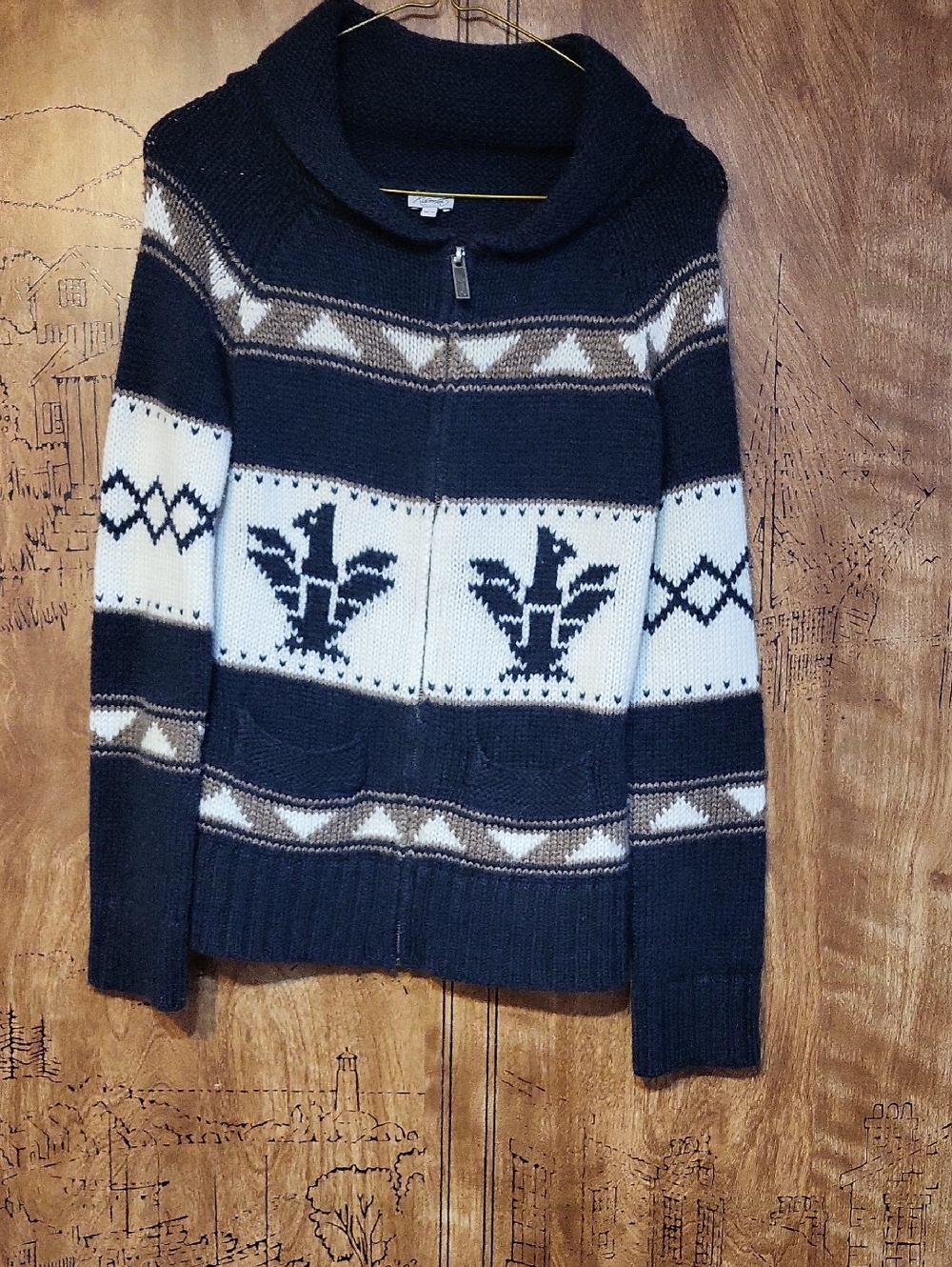 Kismet Navy, Cream & Brown Zip Cardigan with Fair Isle Motif